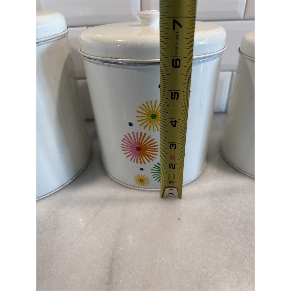 Vintage MCM Atomic Pattern Colorful Metal Canisters GW992 - Picture 11 of 14